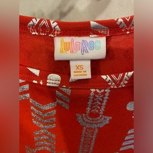LulaRoe Red and silver dress.